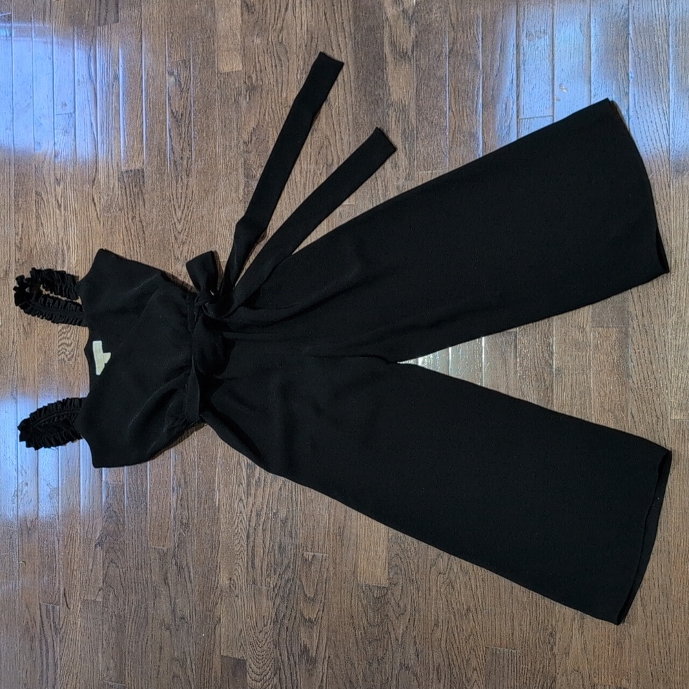 Michael KORS black Faux Wrap Cropped Wide Leg One Piece Jump Suit Size XS - Picture 2 of 10